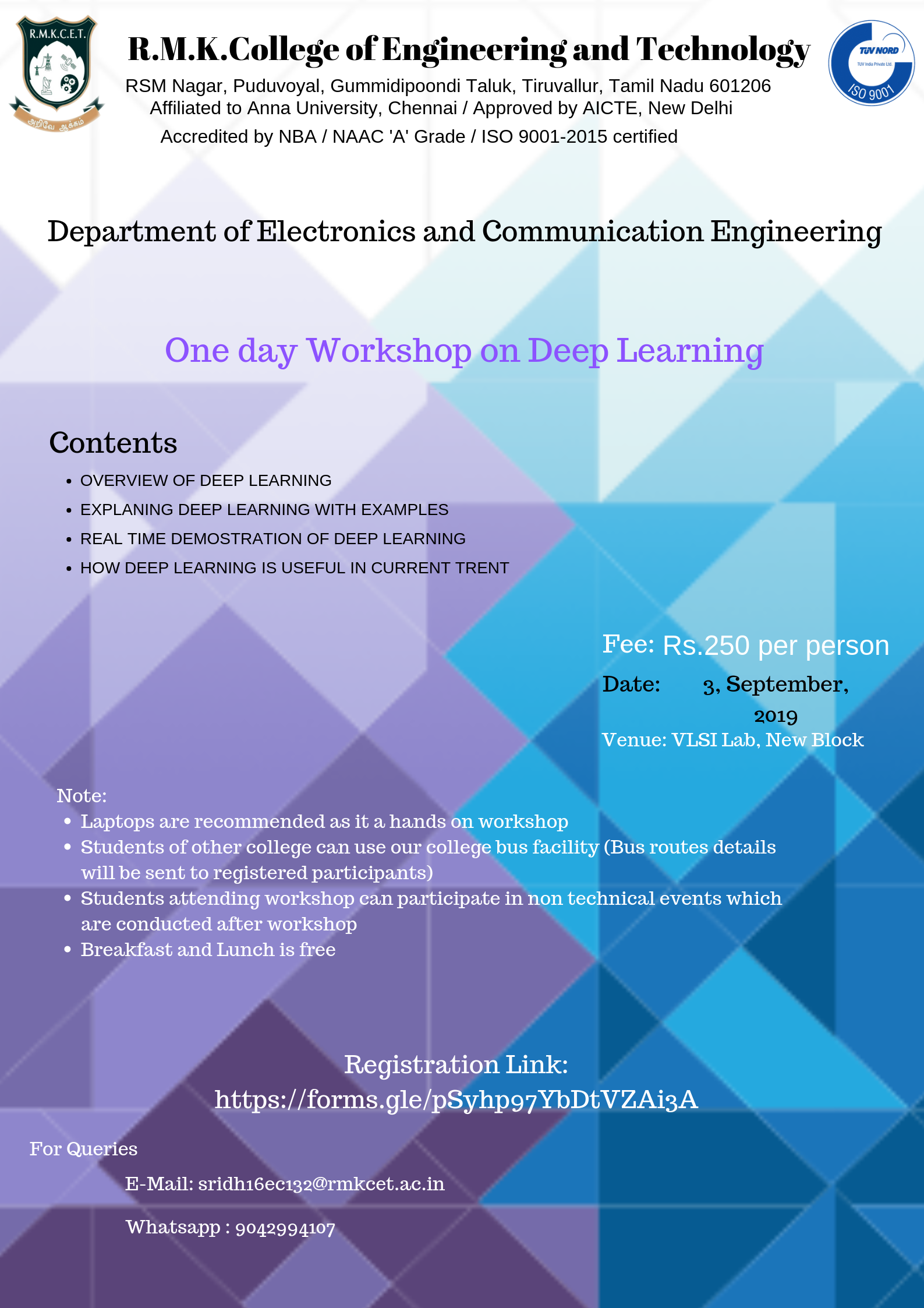 Deep Learning Workshop 2019